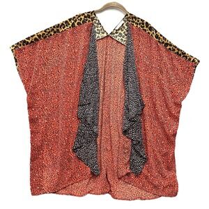 Umgee+ Mixed‎ Animal Print Kimono 1X/2X Leopard Cheetah Waterfall Front